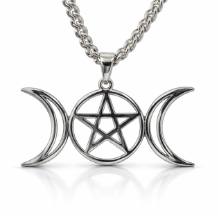 Μενταγιόν Τριπλή Σελήνη με Πεντάλφα – Ιερό Σύμβολο Θεάς & Προστασίας